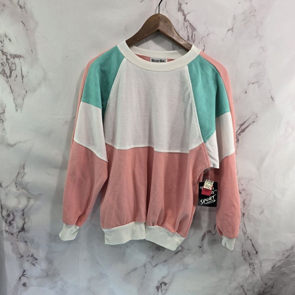 Vintage Pullover Womens Medium Seafoam 90s Coastal Colorblock Rib Deadstock NOS